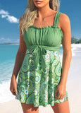 Frill Sage Green Paisley Print Swimdress Set