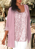 Sequin Light Pink Scoop Neck Tank Top and Cardigan