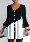 Black And White Color Block Button Top