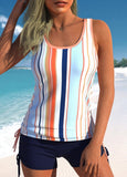 Drawstring Multi Color Stripe Print Tankini Set