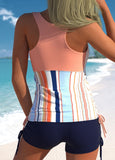 Drawstring Multi Color Stripe Print Tankini Set