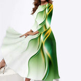 Green Ripple Abstraction Print Midi Dress