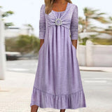 Light Purple Crew Neck Long Sleeve Casual Midi Dress