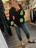 SMILEY FACE KNIT DROPPED SHOULDERS LOOSE PULLOVER SWEATER