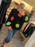 SMILEY FACE KNIT DROPPED SHOULDERS LOOSE PULLOVER SWEATER