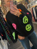 SMILEY FACE KNIT DROPPED SHOULDERS LOOSE PULLOVER SWEATER