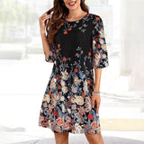 Romantic Floral Print 3/4 Sleeve Mini Dress