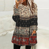 Retro Print Round Neck Top