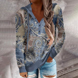 White Paisley Ombre Hooded Henley Top