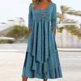 Plain Regular Fit Crew Neck Long Sleeve Casual Midi Dress