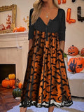 Orange Half Sleeve Bat Print A Line Dress