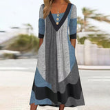 U-neck Graphic Buttons Midi Dress