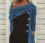 Blue Black 3/4 Sleeve A Line Midi Dress