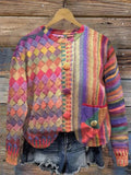 Vintage Colorful Geometric French Cashmere Knitted Pullover