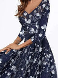 V Neck Swing Floral Elegant Party Formal Midi Prom Dress