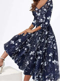 V Neck Swing Floral Elegant Party Formal Midi Prom Dress