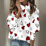 Artistic Red Black Heart Print High Neck Top