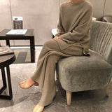 Knitted Plain Slit Sweater Set