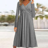 Long Sleeve Casual Cross Midi Dress