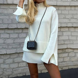 Solid Color Turtleneck Flare Sleeve Sweater