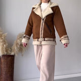 Color Contrast Patchwork Lamb Wool Coat