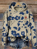 Vintage Cherry Blossoms Graphic Print Hooded Sweatshirt