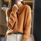 Soft Casual Button Front Standing Collar Knit Sweater