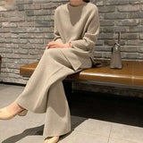 Knitted Plain Slit Sweater Set