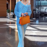 Solid Color Hollow off-Shoulder Sweater