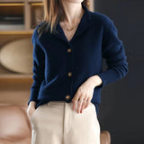 Soft Casual Button Front Standing Collar Knit Sweater