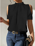 Black Split Sleeve Pleated Top