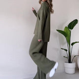 Solid Color Casual Turtleneck Top Wide Leg Pants Suit