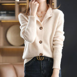 Soft Casual Button Front Standing Collar Knit Sweater