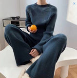 Knitted Plain Slit Sweater Set