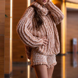 Solid Color Turtleneck Sequins Loose-Fitting Sweater