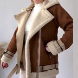 Color Contrast Patchwork Lamb Wool Coat