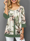 3/4 Sleeve Floral Print Faux Two Piece Blouse