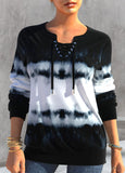 Black Split Neck Tie Dye Print Sweatshirt