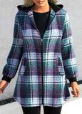 Blackish Green Zipper Long Sleeve Tartan Jacket