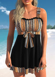 Bowknot Black Tribal Print Swimdress Top