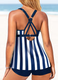 Criss Cross Navy Striped Tankini Set