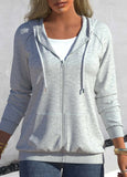 Drawstring Grey Pocket Detail Long Sleeve Hoodie