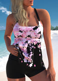 Floral Print Wide Strap Pink Tankini Set