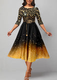 Golden Hot Stamping 3/4 Sleeve Ombre Dress