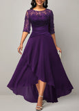 Half Sleeve Purple Lace Patchwork Dress