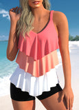 Layered Handkerchief Hem Coral Red Tankini Set