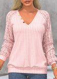 Light Pink V Neck Long Sleeve Sweatshirt