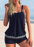 Navy Blue Tribal Print Wide Strap Tankini Set