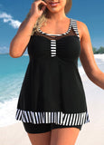 Plus Size Mesh Striped Black Tankini Top