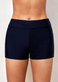 Skinny Navy Blue Mid Waist Swim Shorts